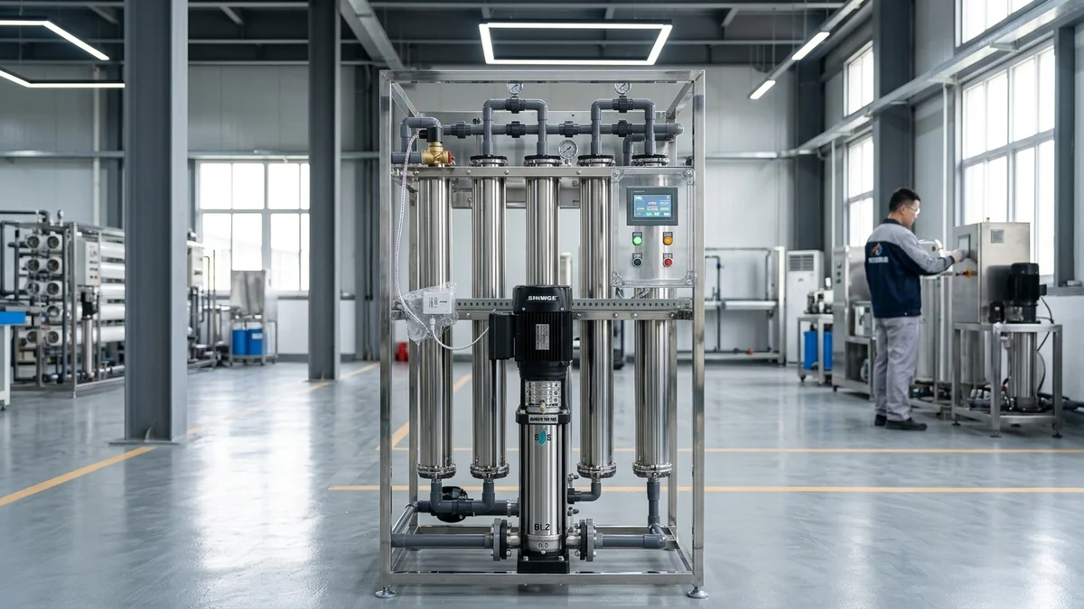 Pemasangan mesin Reverse Osmosis RO industri untuk pabrik manufaktur