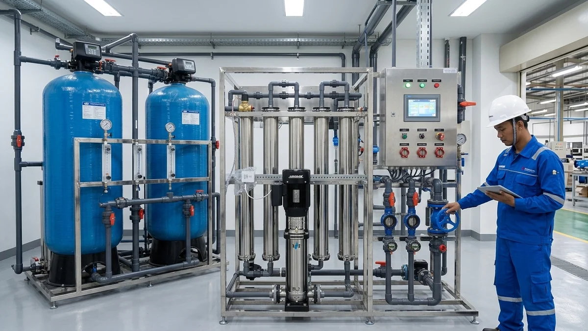 Sistem filtrasi multi-media dan water treatment terpadu untuk gedung perusahaan